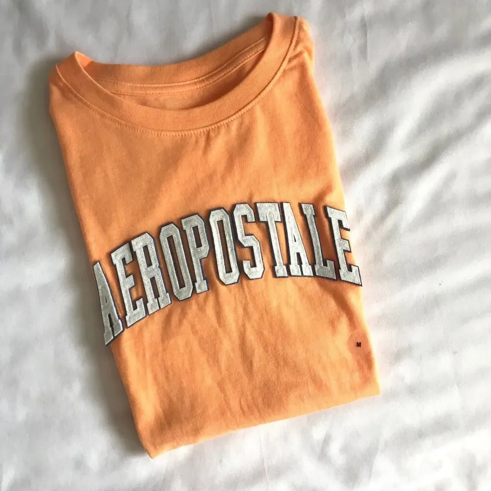 Aeropostale Aero Raised Logo Classic Crew Tee T Shirt Pale Orange Women's M NWT